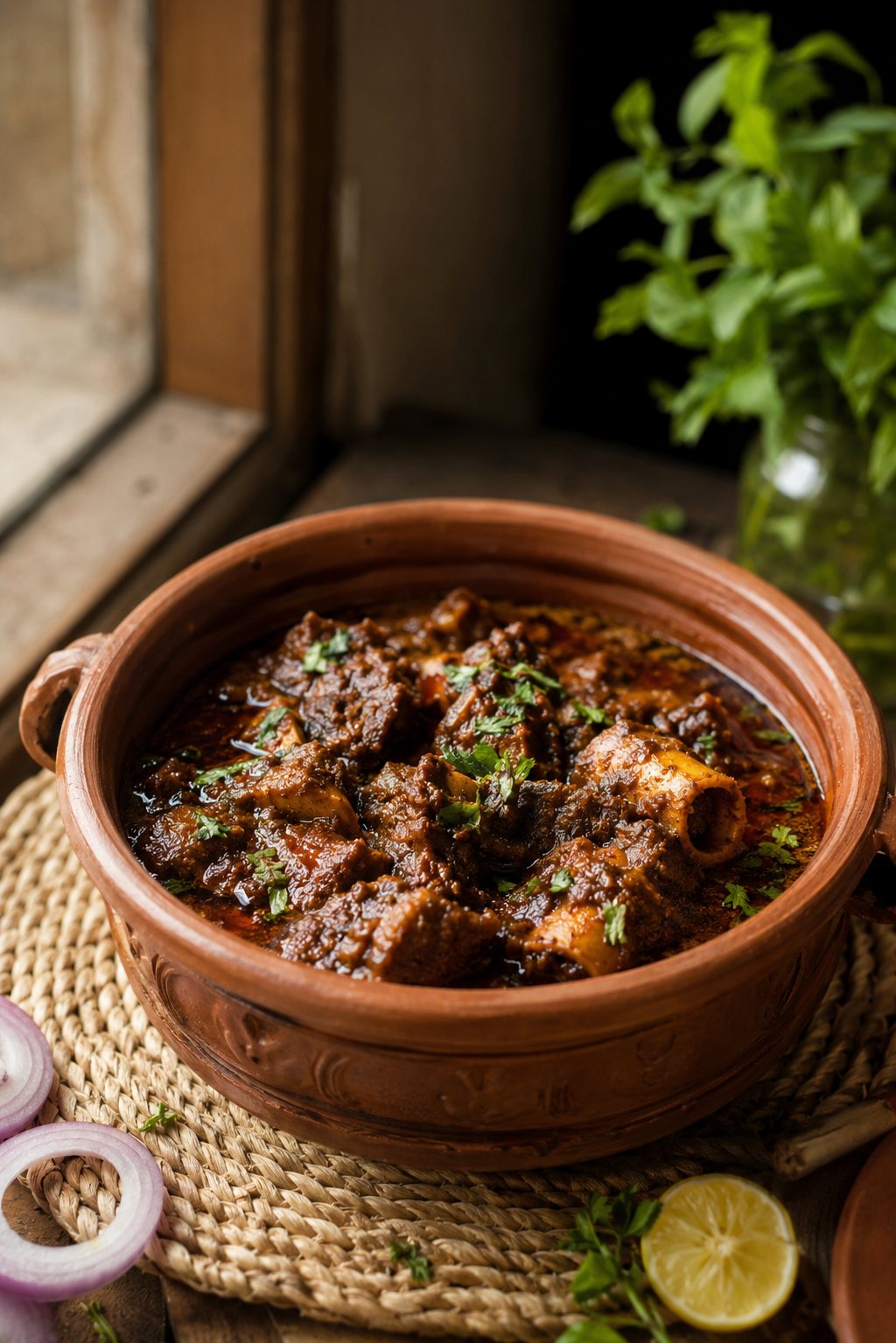 Mutton curry in a handi